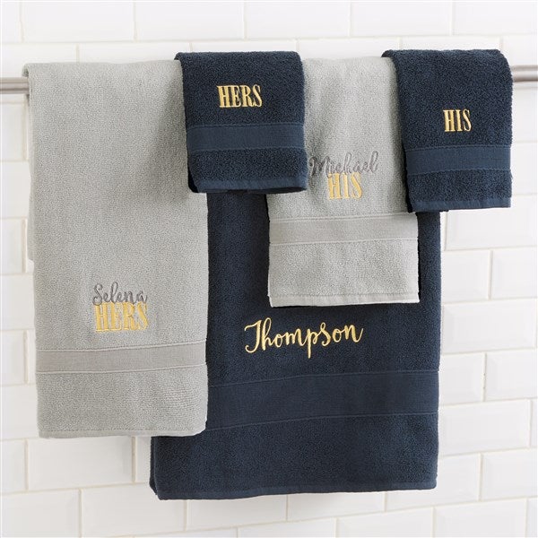 His or Hers Embroidered Luxury Cotton Bath Towel Collection  - 35990