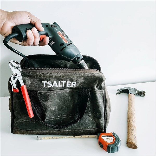 Embroidered Olive Waxed Canvas Tool Bag