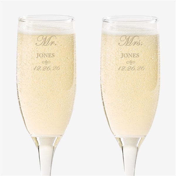 Personalized Crystal Wedding Champagne Flutes - Mr and Mrs Collection - 3706