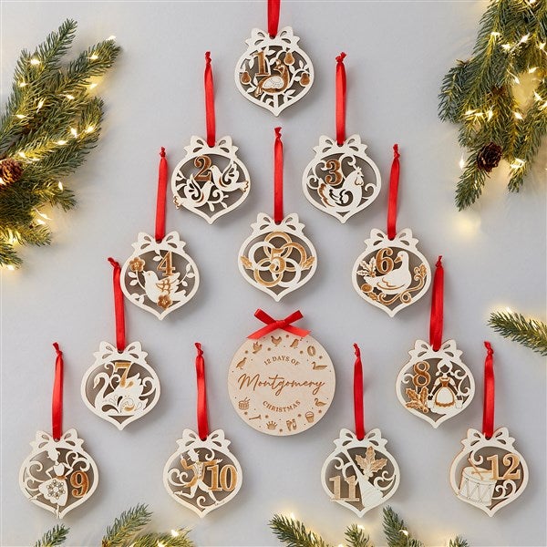 12 Days of Christmas Personalized Wood Ornament Set  - 37566