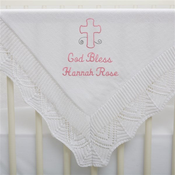 God Bless Embroidered Baby Christening Blanket  - 37949