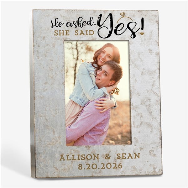 He Asked, She Said Yes Personalized Engagement Galvanized Metal Picture Frame  - 38178