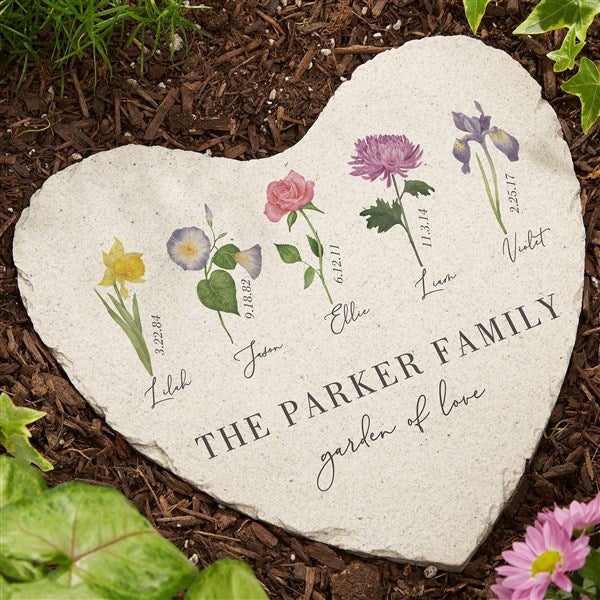 Birth Month Flower Personalized Heart Garden Stones - 38339