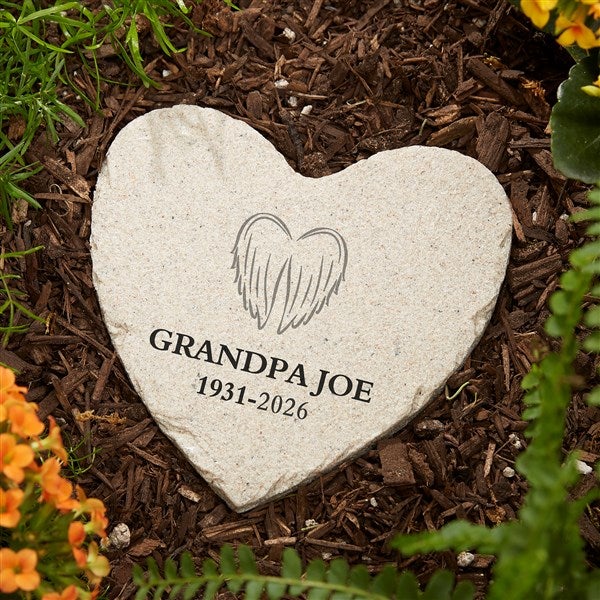 On Angel's Wings Personalized Memorial Heart Garden Stone  - 40114