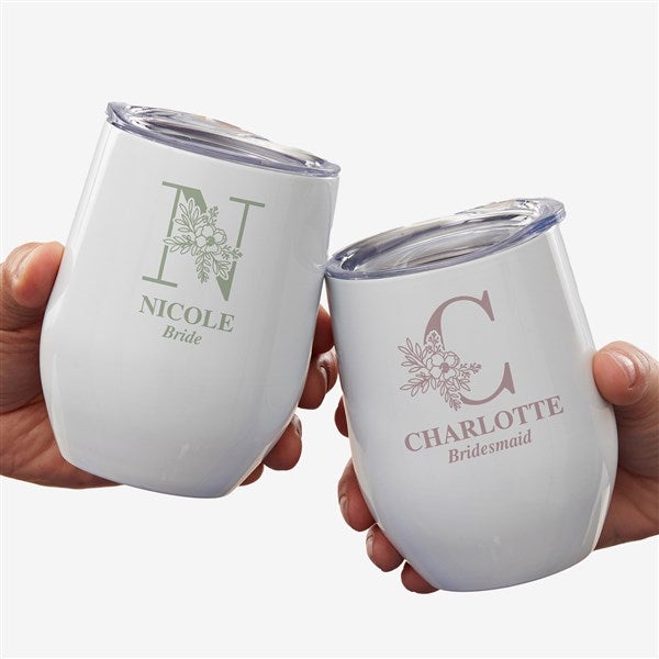 Personalized Insulated Wine Tumbler - Floral Bridesmaid - 40801