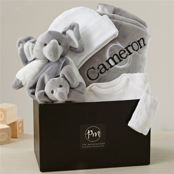 Embroidered Satin Trim Grey Baby Blanket with Clothes Set