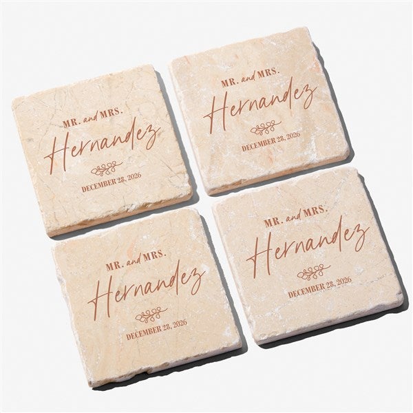 Botanical Wedding Personalized Tumbled Stone Coaster Set - 41659