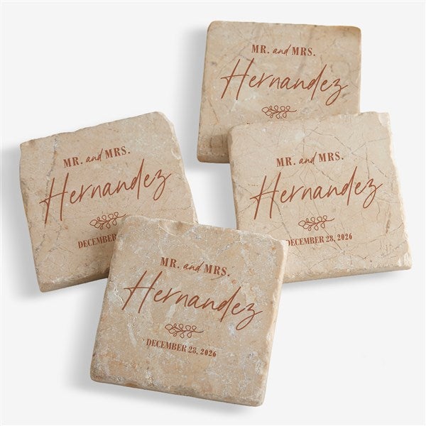 Botanical Wedding Personalized Tumbled Stone Coaster Set - 41659