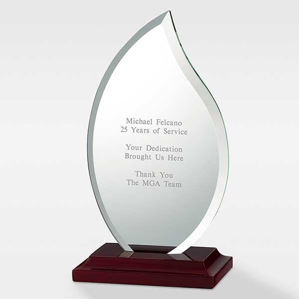 Retirement Engraved Glass Flame with Mahogany Finish Award  - 41670