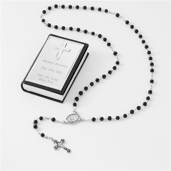 Children's Black Rosary and Engraved Keepsake Box - 41829