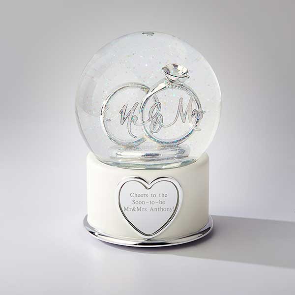 Mr. and Mrs. Engagement Ring Engraved Snow Globe - 41832