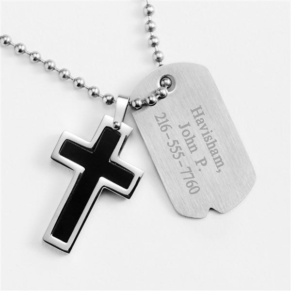 Engraved Black Cross Dog Tag for Him- Horizontal