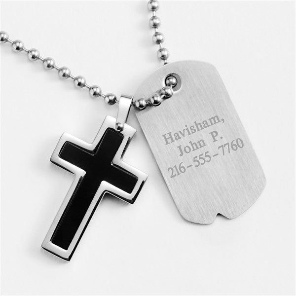 Engraved Black Cross Dog Tag for Him - 41848