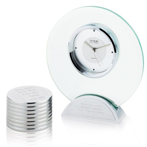 Engraved Round Clock and Paperweight Set for Co-Worker - 41860