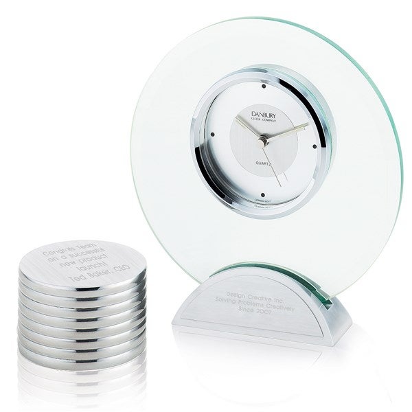 Engraved Round Office Clock and Paperweight Set - 41862