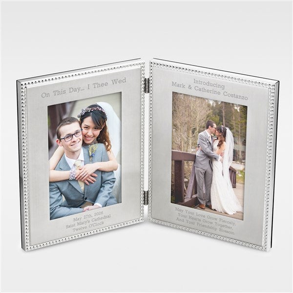 Engraved Wedding Silver Beaded Double Picture Frame - 41906