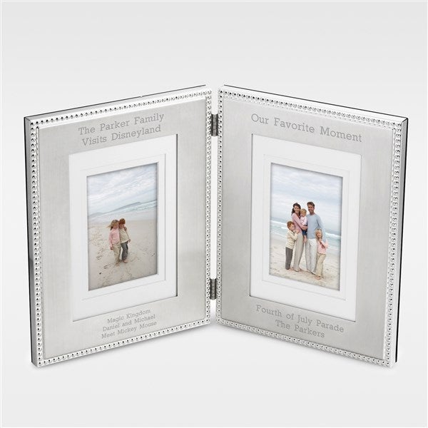 Engraved Beaded Family Double Picture Frame  - 41909