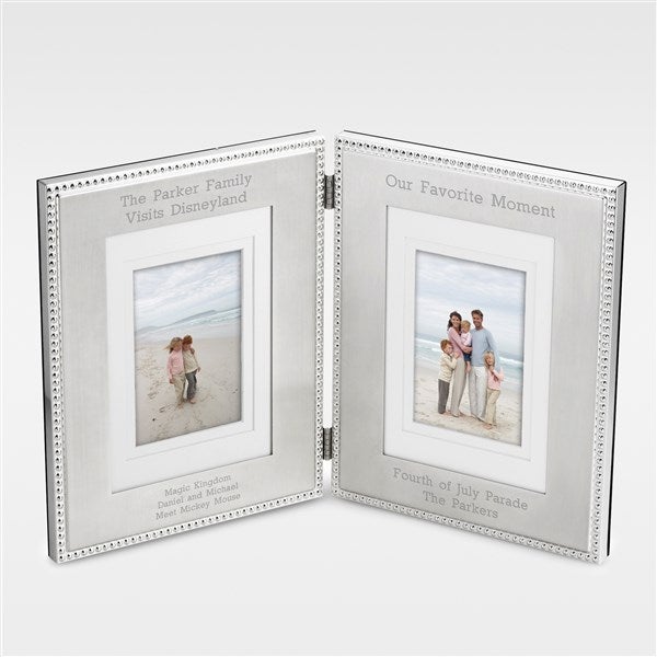Engraved Beaded Family Double Picture Frame - 41909