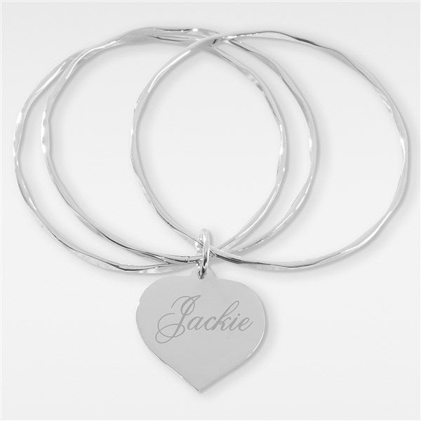 Personalized Birthday Silver Heart Bangle Bracelet - 41946
