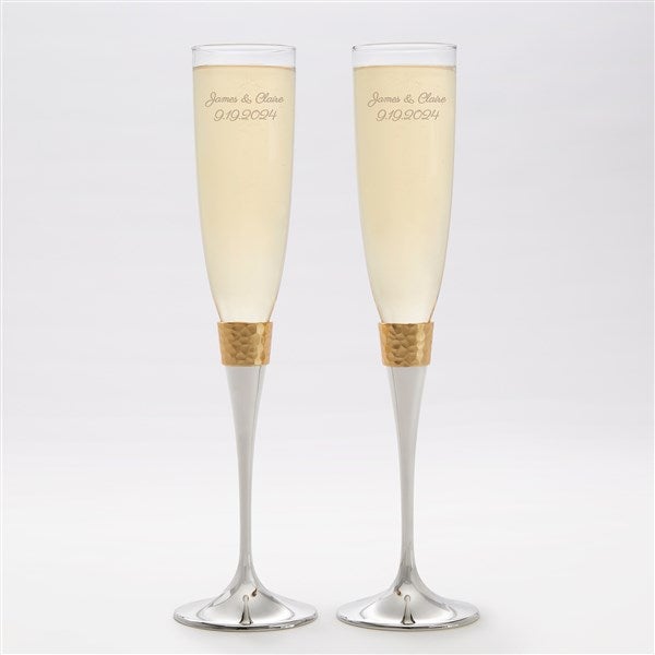 Etched Wedding Gold Hammered Champagne Flute Set - 41955