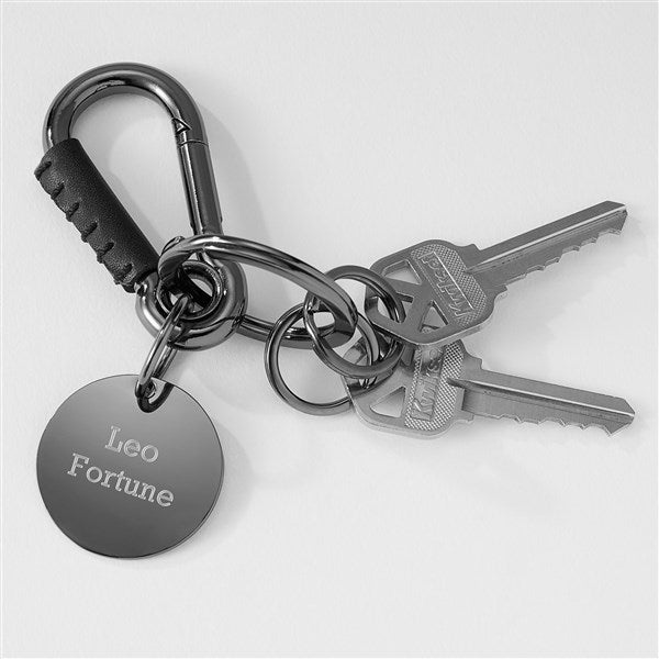 Engraved Gunmetal and Leather Clip Keychain - 41966