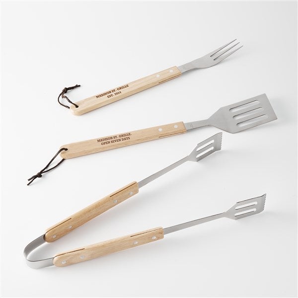 Engraved Housewarming 3 Piece Wood BBQ Set - 42004