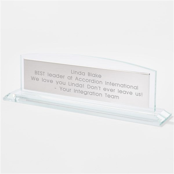 Engraved Recognition Glass and Steel Tabletop Name Plate - 42168