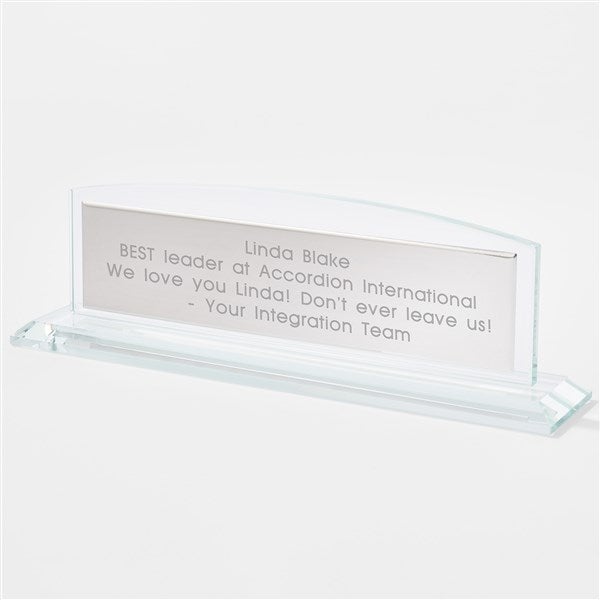 Engraved Recognition Glass and Steel Tabletop Name Plate - 42168