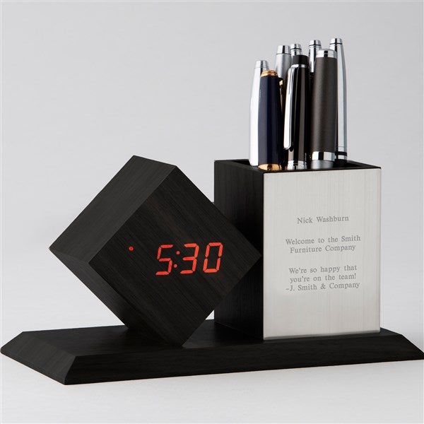 Engraved New Employee Digital Desk Clock and Organizer - 42180