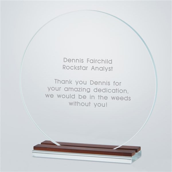 Engraved Office Round Glass and Wood Award - 42193