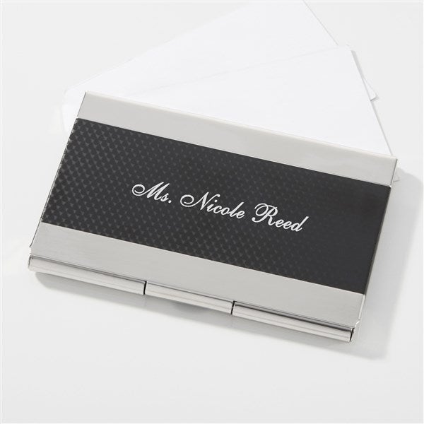 Engraved Black & Silver Business Card Case for Her - 42256