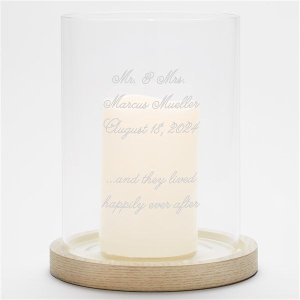 Personalized Wedding Hurricane Candle Holder with Wood Base - 42355