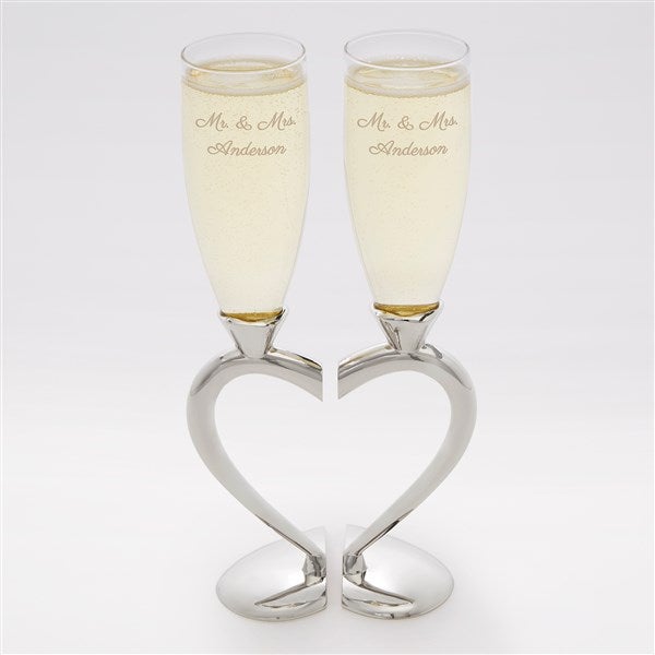 Engraved Wedding Message Connected Hearts Flute Set - 42367