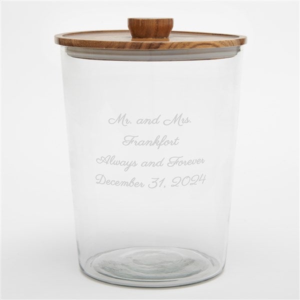 Etched Wedding Glass Ice Bucket with Acacia Lid - 42381