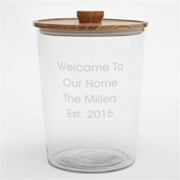 Etched Housewarming Glass Ice Bucket with Acacia Lid - 42382