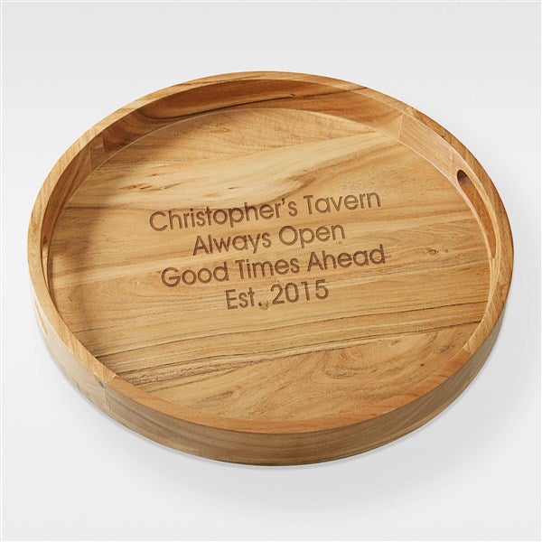 Engraved Acacia Wood Round Serving Tray for Him - 42390