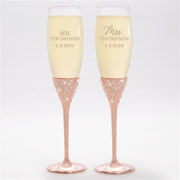 Etched Wedding Rose Gold Champagne Flute Set - 42495
