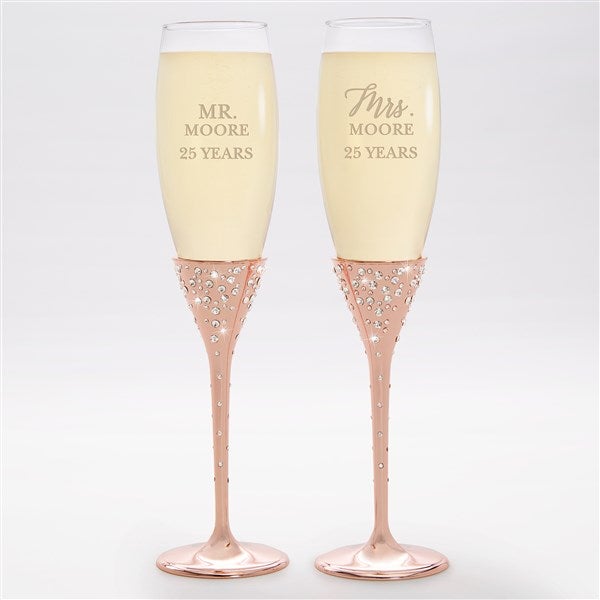 Etched Anniversary Rose Gold Champagne Flute Set - 42501