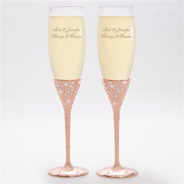 Engraved Engagement Message Rose Gold Champagne Flute Set - 42509