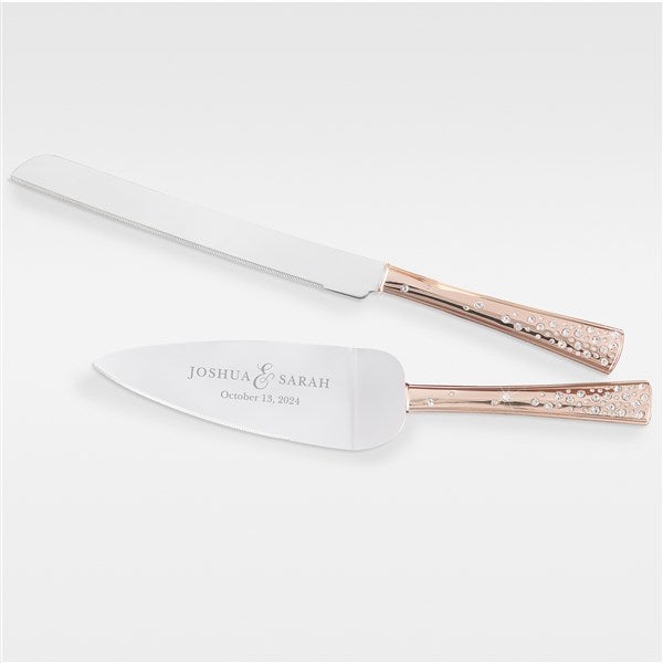 Engraved Wedding Rose Gold Cake Knife and Server Set - 42510