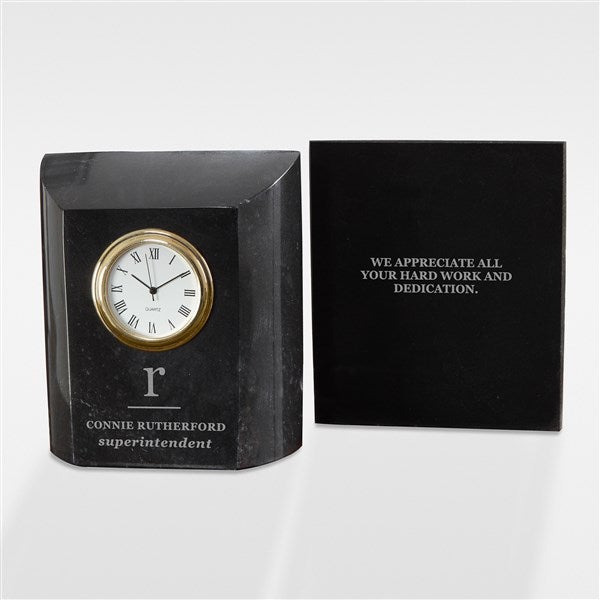 Etched Recognition Monogram Marble Desk Clock - 42583