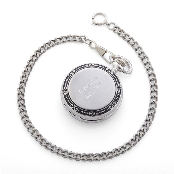 Engraved Grandpa's Silver Photo Memento Pocket Watch and Box - 42600