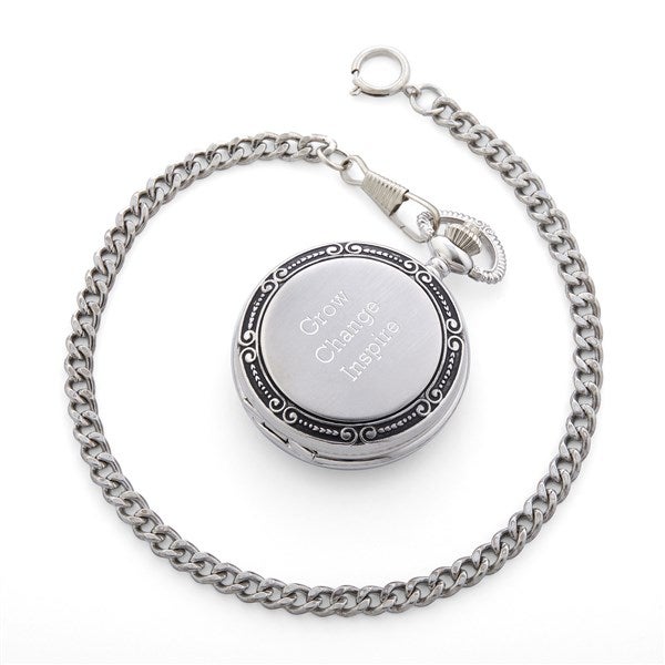 Engraved Birthday Silver Photo Pocket Watch and Box - 42602