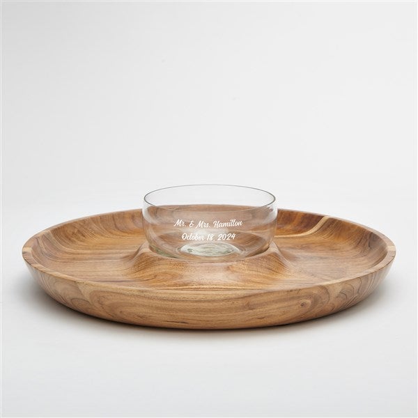 Engraved Wedding Chip and Dip Acacia Wood Serving Dish - 42643