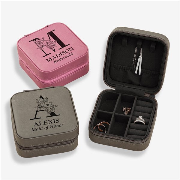 Floral Bridesmaid Personalized Leatherette Jewelry Case  - 42718