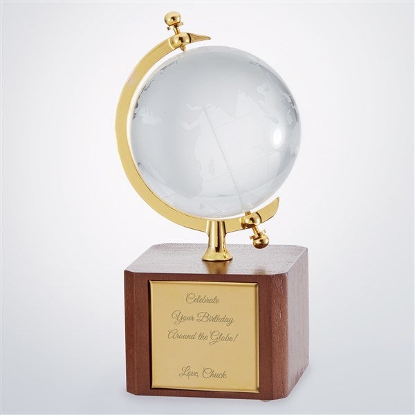 Engraved Birthday Crystal and Gold Desk Globe  - 42778