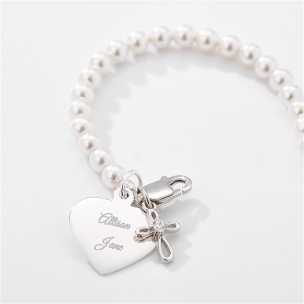 Baby and Child's Engraved Baptism Sterling Silver Beaded Bracelet - 42785
