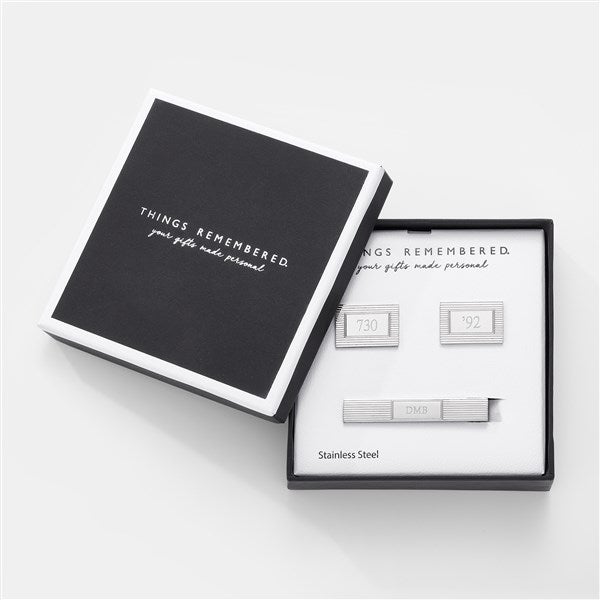 Engraved Birthday Line Cufflinks and Tie Bar Set  - 42802