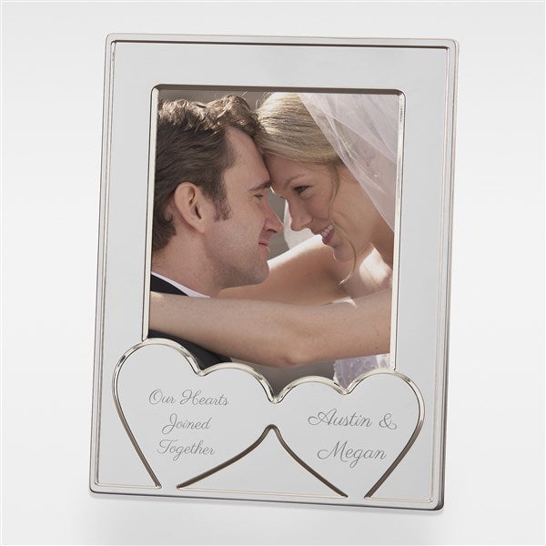 Engraved Wedding Message Double Hearts Silver Picture Frame - 42888