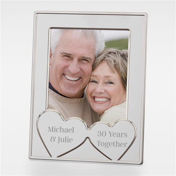 Engraved Anniversary Message Double Hearts Silver Picture Frame - 42889